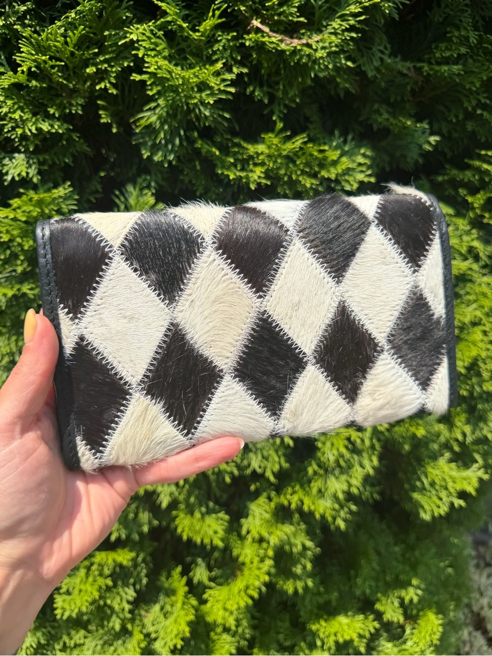 Upcycled Louis Vuitton Patch Black & White Diamond Cowhide Wallet - Picture 7 of 15